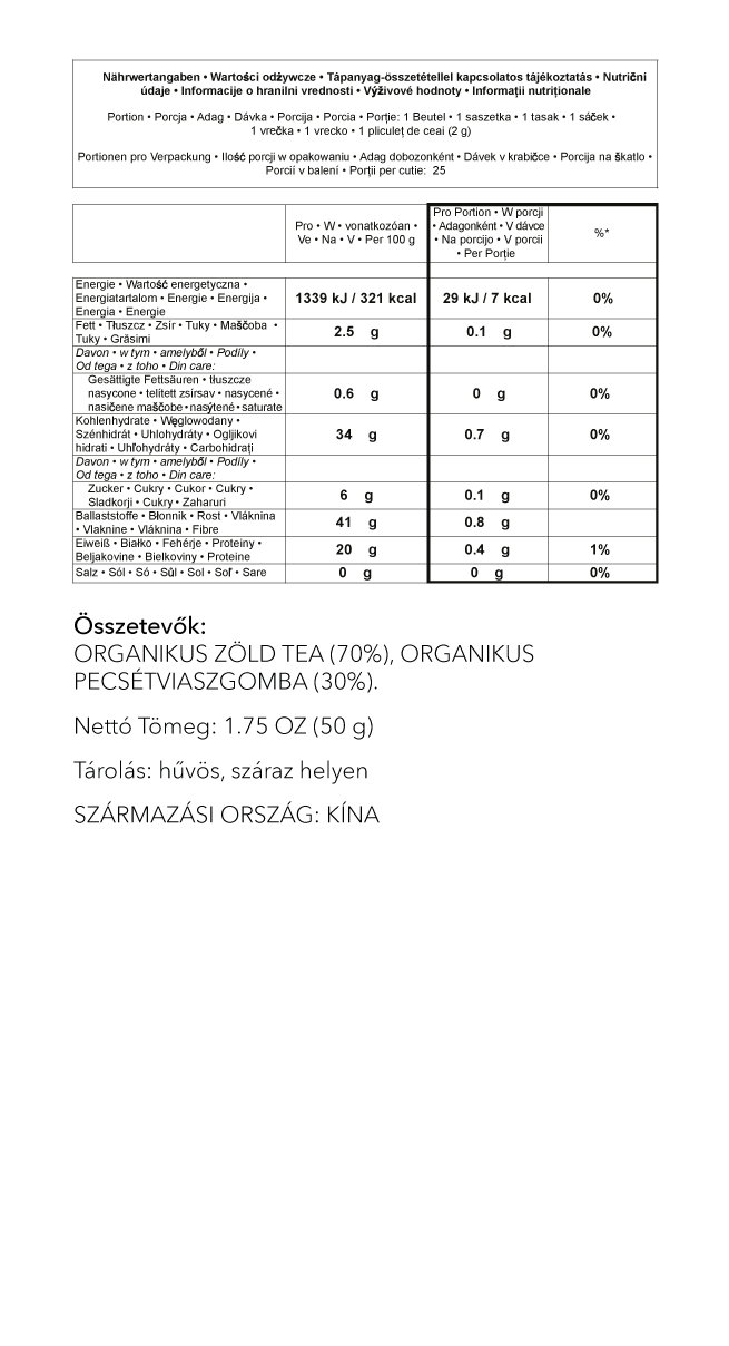 Organikus Zöld Tea összetevők